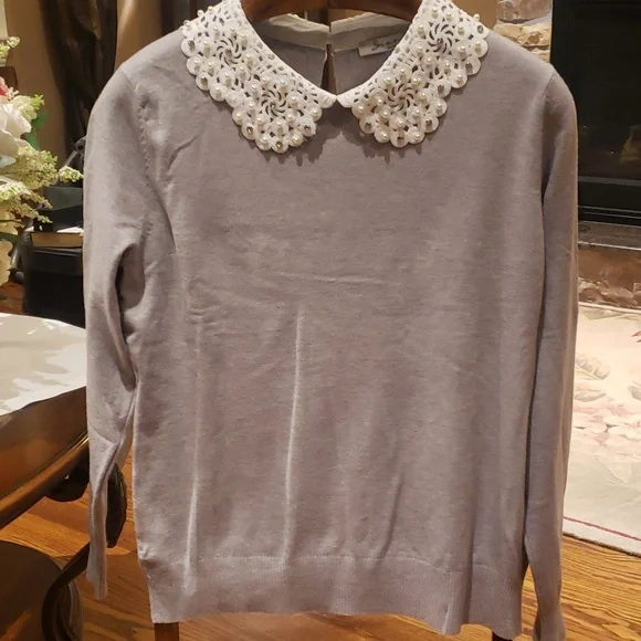 Nwt Siani xl Gray Sweater with Lace Collar - Picture 3 of 7